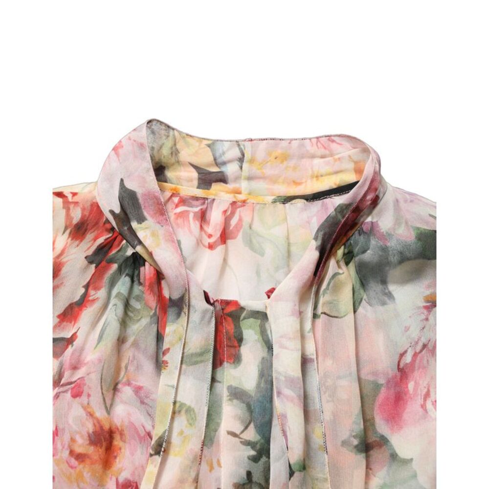 Dolce & Gabbana Multicolor Floral Tie-Neck Silk Chiffon Blouse Women's Top - Picture 5 of 5